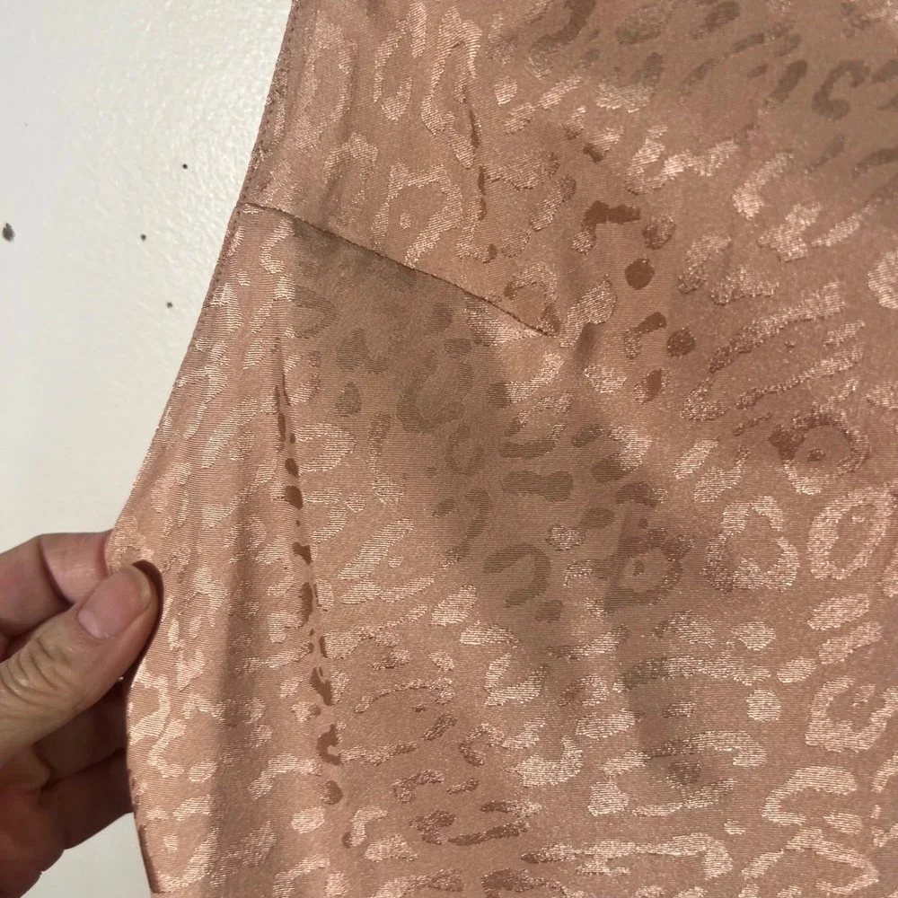 Victorias Secret Leopard Satin Slip Dress Pink‎ Champagne Rose Cross Back Large